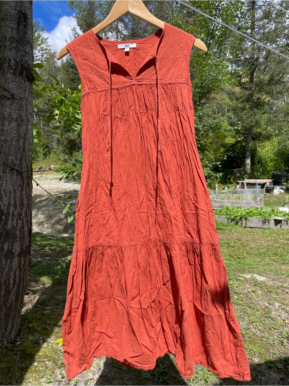 Uniqlo Tiered Sleeveless Maxi Dress in Rust